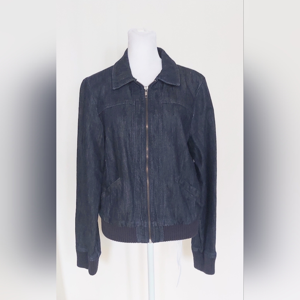 New York & Company Full Zip Collared Denim Jacket Size Medium